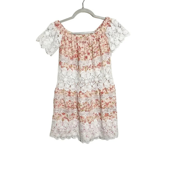 For Love & Lemons Cadence Dress Off the Shoulder Mini Floral Lace Size XS NEW - Picture 2 of 7